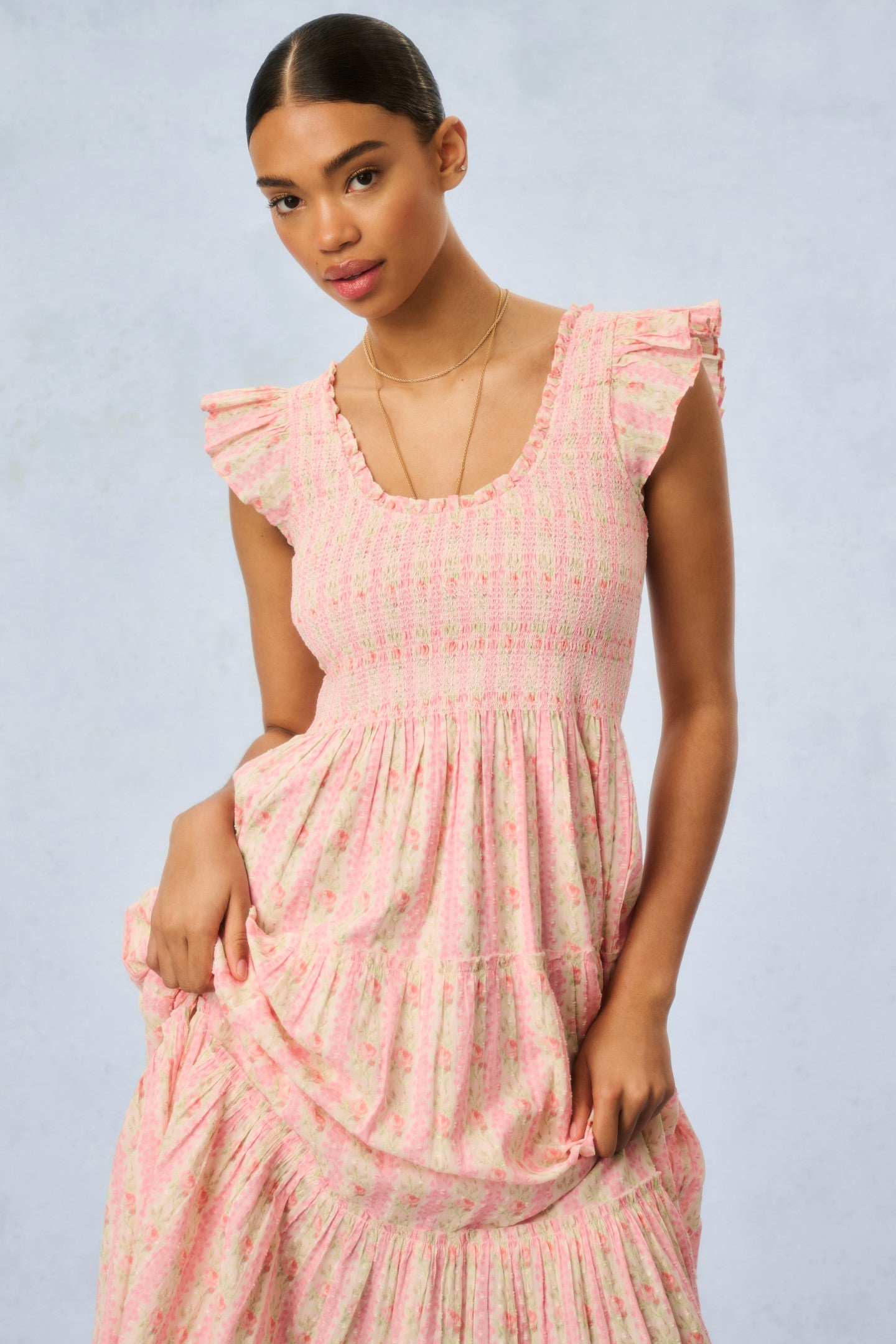 Chessie Fragrance Print Cotton Maxi Dress