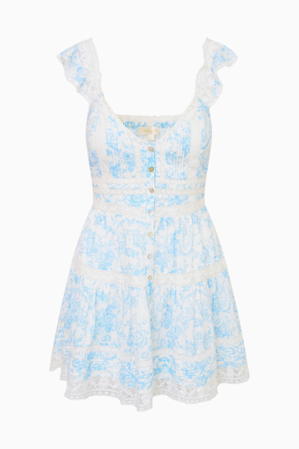Rietta Cotton Lace-Trimmed Mini Dress - BLUE COVE